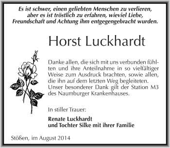 Traueranzeige von Horst Luckhardt von Mitteldeutsche Zeitung Naumburg/Nebra