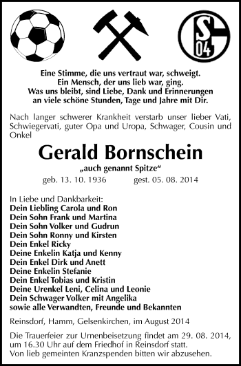 Traueranzeige von Gerald Bornschein von Mitteldeutsche Zeitung Naumburg/Nebra