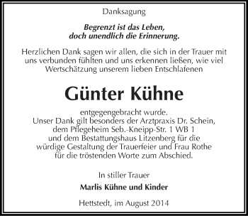 Traueranzeige von Günter Kühne von Mitteldeutsche Zeitung Mansfelder Land