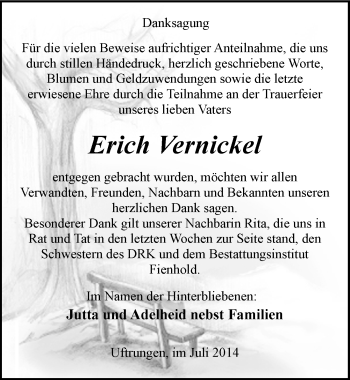 Traueranzeige von Erich Vernickel von Mitteldeutsche Zeitung Sangerhausen