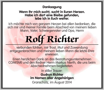 Traueranzeige von Rolf Richter von Mitteldeutsche Zeitung Weißenfels