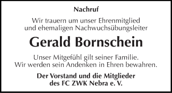 Traueranzeige von Gerald Bornschein von Mitteldeutsche Zeitung Naumburg/Nebra