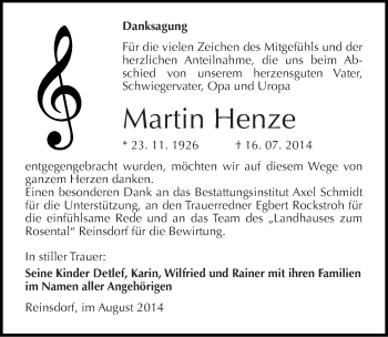 Traueranzeige von Martin Henze von Mitteldeutsche Zeitung Naumburg/Nebra