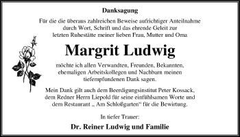 Traueranzeige von Margrit Ludwig von Mitteldeutsche Zeitung Dessau-Roßlau