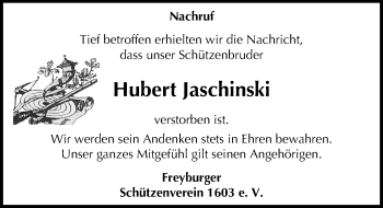 Traueranzeige von Hubert Jaschinski von Mitteldeutsche Zeitung Naumburg/Nebra