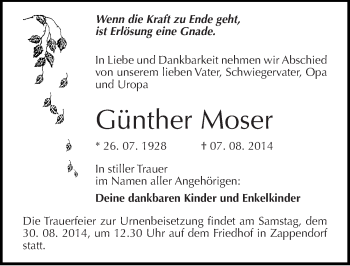Traueranzeige von Günther Moser von Mitteldeutsche Zeitung Halle/Saalkreis