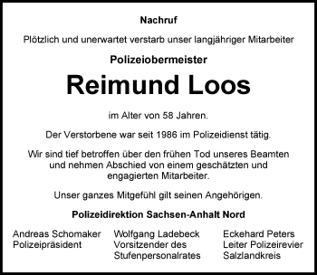 Traueranzeige von Reimund Loos von Mitteldeutsche Zeitung Aschersleben