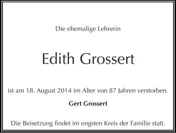 Traueranzeige von Edith Grossert von Mitteldeutsche Zeitung Dessau-Roßlau