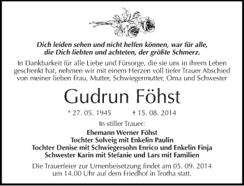 Traueranzeige von Gudrun Föhst von Mitteldeutsche Zeitung Halle/Saalkreis