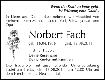 Traueranzeige von Norbert Fach von Mitteldeutsche Zeitung Halle/Saalkreis