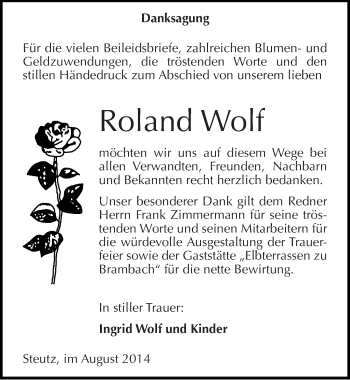 Traueranzeige von Roland Wolf von Mitteldeutsche Zeitung Dessau-Roßlau