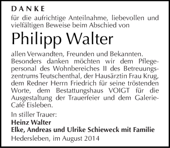 Traueranzeige von Philipp Walter von Mitteldeutsche Zeitung Mansfelder Land