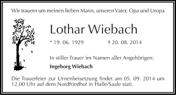 Traueranzeige von Lothar Wiebach von Mitteldeutsche Zeitung Halle/Saalkreis