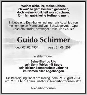 Traueranzeige von Guido Schirmer von Mitteldeutsche Zeitung Naumburg/Nebra