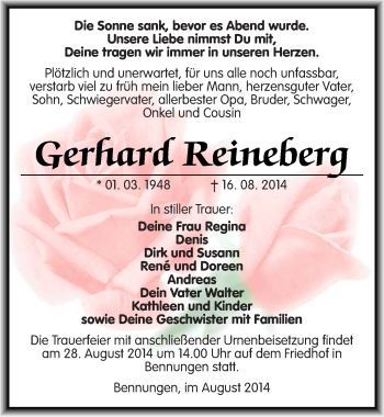 Traueranzeige von Gerhard Reineberg von Mitteldeutsche Zeitung Sangerhausen