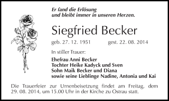 Traueranzeige von Siegfried Becker von Mitteldeutsche Zeitung Halle/Saalkreis