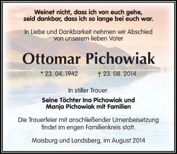 Traueranzeige von Ottomar Pichowiak von Mitteldeutsche Zeitung Halle/Saalkreis