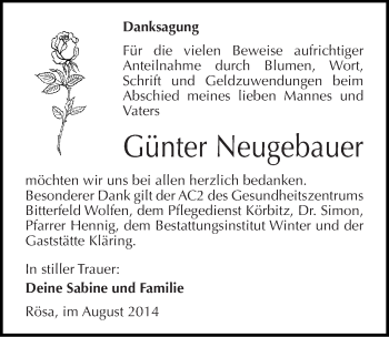 Traueranzeige von Günter Neugebauer von Mitteldeutsche Zeitung Bitterfeld