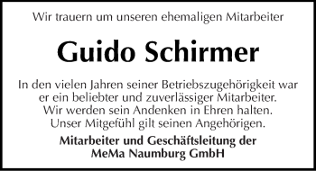 Traueranzeige von Guido Schirmer von Mitteldeutsche Zeitung Naumburg/Nebra