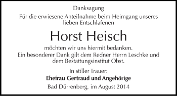 Traueranzeige von Horst Heisch von Mitteldeutsche Zeitung Merseburg/Querfurt