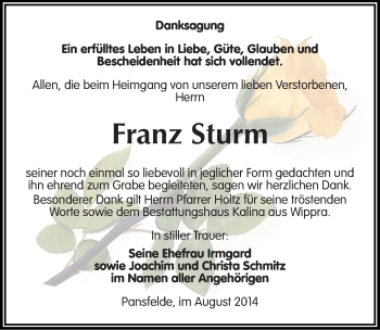 Traueranzeige von Franz Sturm von Mitteldeutsche Zeitung