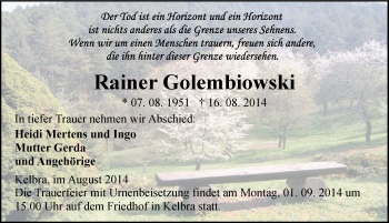Traueranzeige von Rainer Golembiowski von Mitteldeutsche Zeitung Sangerhausen