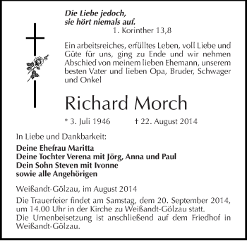 Traueranzeige von Richard Morch von Mitteldeutsche Zeitung Köthen