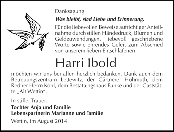 Traueranzeige von Harri Ibold von Mitteldeutsche Zeitung Halle/Saalkreis