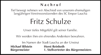 Traueranzeige von Fritz Schulze von Mitteldeutsche Zeitung Naumburg/Nebra