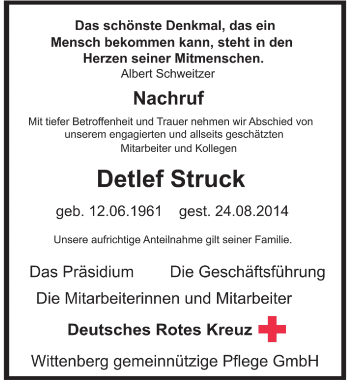 Traueranzeige von Detlef Struck von Mitteldeutsche Zeitung Wittenberg