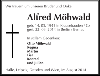 Traueranzeige von Alfred Möhwald von Mitteldeutsche Zeitung Wittenberg