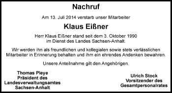 Traueranzeige von Klaus Eißner von Mitteldeutsche Zeitung Halle/Saalkreis