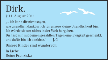Traueranzeige von Dirk  von WVG - Wochenspiegel Quedlinburg