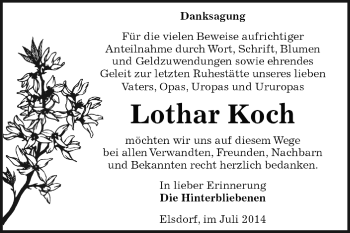 Traueranzeige von Lothar Koch von WVG - Wochenspiegel Dessau / Köthen
