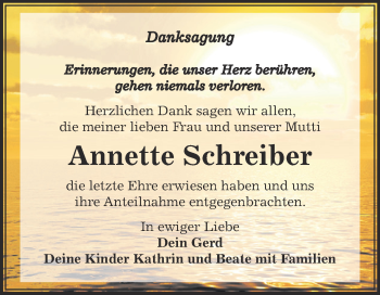 Traueranzeige von Annette Schreiber von Super Sonntag Zeitz