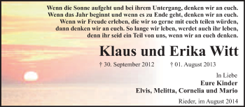 Traueranzeige von Klaus und Erika Witt von WVG - Wochenspiegel Quedlinburg