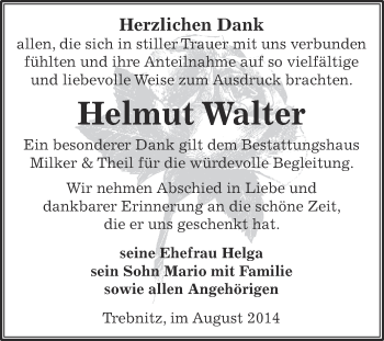 Traueranzeige von Helmut Walter von Super Sonntag Zeitz