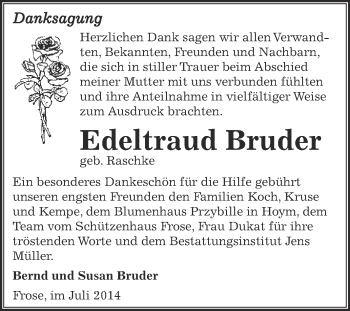 Traueranzeige von Edeltraud Bruder von Super Sonntag Aschersleben