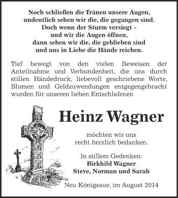 Traueranzeige von Heinz Wagner von WVG - Wochenspiegel Aschersleben