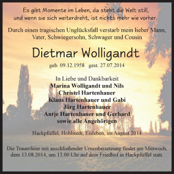 Traueranzeige von Dietmar Wolligandt von Super Sonntag SGH Mansf. Land