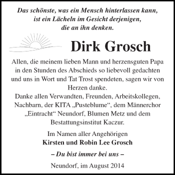 Traueranzeige von Dirk Grosch von WVG - Wochenspiegel Quedlinburg