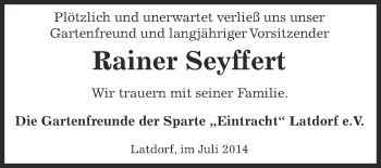 Traueranzeige von Rainer Seyffert von Super Sonntag Bernburg