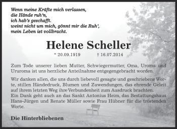 Traueranzeige von Helene Scheller von Super Sonntag Aschersleben