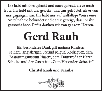 Traueranzeige von Gerd Rauh von Super Sonntag Wittenberg