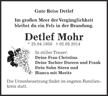 Traueranzeige von Detlef Mohr von Super Sonntag SGH Mansf. Land