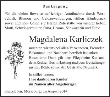 Traueranzeige von Magdalena Karliczek von Super Sonntag Merseburg