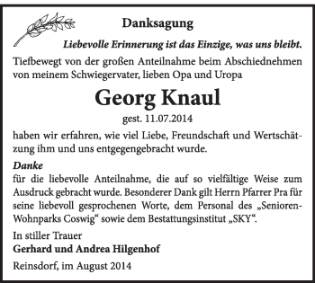 Traueranzeige von Georg Knaul von Super Sonntag Wittenberg