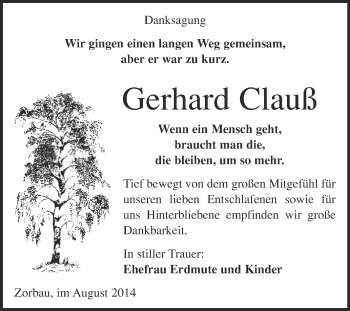 Traueranzeige von Gerhard Clauß von Super Sonntag Merseburg