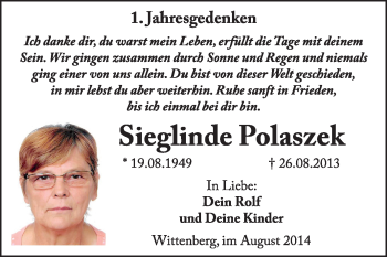 Traueranzeige von Sieglinde Polaszek von Super Sonntag Wittenberg