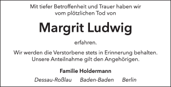 Traueranzeige von Margrit Ludwig von Super Sonntag Dessau / Köthen